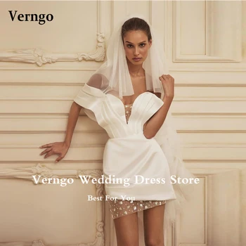 Verngo Современные короткие свадебные платья из плотного атласа со складками, расшитыми блестками, мини-сексуальные свадебные платья с фатой, вечернее платье для вечеринки