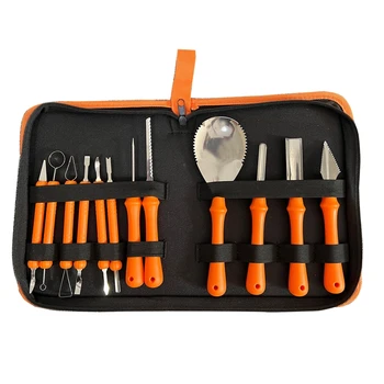 Набор инструментов для карвинга 12 ШТ., набор для вырезания тыквы для тяжелых условий эксплуатации, оранжевый, включая ножи, совок и различные инструменты для лепки