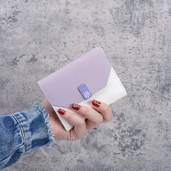 ins новая корейская версия маленькой сумочки женская короткая складная простая модная женская сумка для карточек мини-кошелек в три сложения