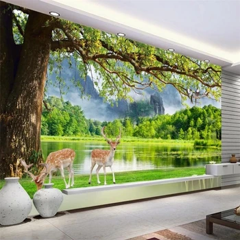 wellyu papier peint Пользовательские обои 3d фрески большое дерево озеро пейзажная живопись ТВ фон стены гостиная спальня обои