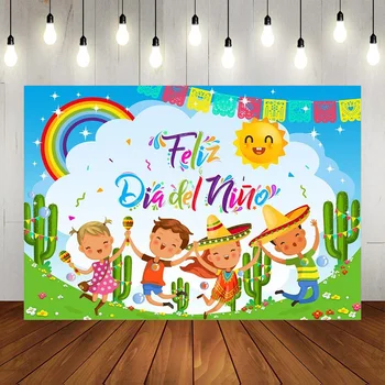 День защиты детей мультфильм зеленый кактус пикник радуга солнце фотография фон школьный класс день рождения декоративный баннер