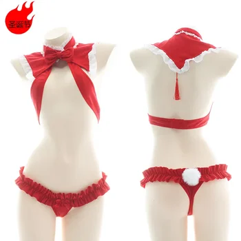 Рождественский комплект Бикини с открытой грудью, женское сексуальное нижнее белье, пижама, рождественское женское платье для взрослых