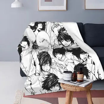 Death Note Лоулиет Одеяло-коллаж из аниме Синигами Флисовые пледы Украшение дивана в спальне Мягкие теплые покрывала