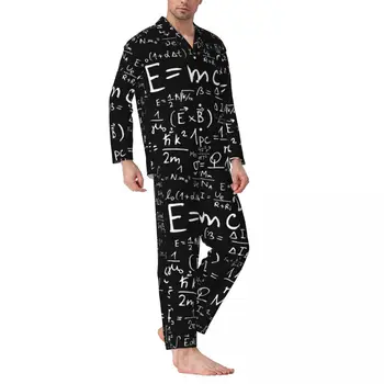 Забавные Математические Пижамные комплекты Физические Уравнения Удобная Пижама Мужская С длинными рукавами Винтажная Повседневная Пижама из 2 предметов Плюс Размер 2XL