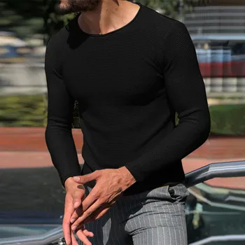 Мужской свитер, европейский и американский модный мужской повседневный свитер с круглым вырезом, однотонный вязаный пуловер с длинными рукавами, приталенный