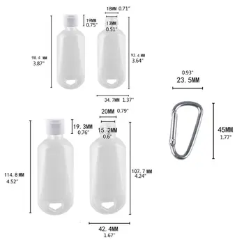 5шт Портативных Пустых бутылок из-под дезинфицирующего средства для рук, Дорожный Размер, Крючок для брелка для бутылок U2JD