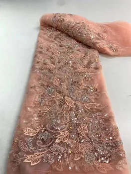 Роскошная Французская вышивка из бисера, кружевная ткань в Африканском Нигерийском стиле С блестками, ткань для пошива свадебного платья, материал QF0429