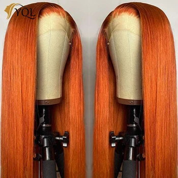 Оранжево-имбирные парики из человеческих волос на кружеве 13x4, прямые парики из человеческих волос на кружеве, Прозрачные Парики кружевного цвета для женщин