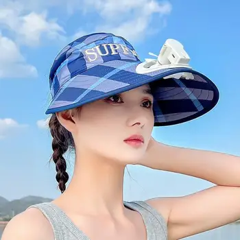 Летний солнцезащитный козырек от ультрафиолета, женская пляжная шляпа с 3-ступенчатой регулировкой Электрического вентилятора, пустой цилиндр, Праздничный солнцезащитный козырек, Велосипедная шляпа от солнца