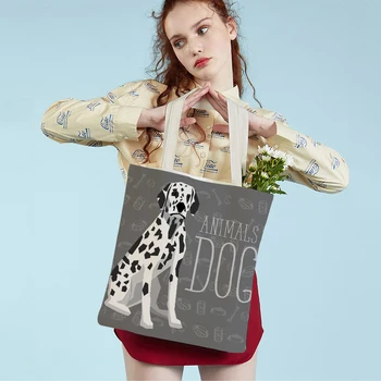 Симпатичный красочный рисунок собаки Корги с двойной печатью многоразового использования для домашних животных Повседневная хозяйственная сумка Холст Мультяшная студенческая сумка-тоут