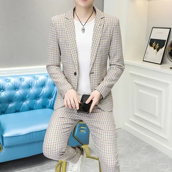 2023 Высококачественная Новая Повседневная мужская мода (костюм + брюки) с Молодым Красивым Корейским вариантом Приталенного костюма Из двух частей Обычный