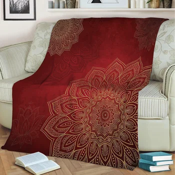 Одеяла Shabal с 3D-принтом Gold Mandala Bohemian Gold & Red Мягкие, теплые, их можно стирать И Набрасывать на диван Для домашнего декора.