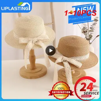 1-10 шт. детская соломенная шляпа с большим бантом, горячие модели, пляжная шляпа для девочки, полая кружевная шляпа от солнца ручной работы