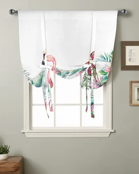 Стиль INS Тропические растения Цветы Фламинго Кухня Короткая Занавеска на окне Современный Домашний Декор Маленькое окно Римские занавески на завязках