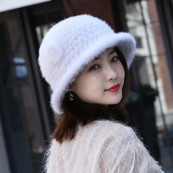 женская зимняя шапка из натурального меха, роскошная норковая вязаная шапка, головной убор, женские теплые шапки