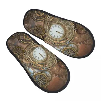 Меховые тапочки для женщин и мужчин, модные пушистые зимние теплые тапочки в ржавом стиле, домашняя обувь в стиле стимпанк