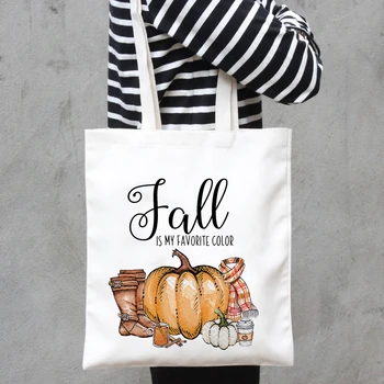 2020 Холщовая сумка для покупок с принтом тыквы на Хэллоуин, женская сумка через плечо, Многоразовая Эко-сумка для покупок, Праздничная подарочная сумка для осенних праздников
