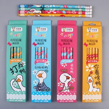 6 шт. / кор. карандаши Kawaii, Корейские Канцелярские принадлежности, Милая мультяшная ручка Hb с рисунком утки, подарки для детей