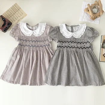 Платья для маленьких девочек, клетчатое платье для малышей с запахом, детская летняя одежда от 1 до 6 лет