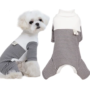 Пижама для собак, осень-зима, теплый флисовый комбинезон для маленьких собак, нижняя рубашка для щенка в эластичную полоску, домашняя одежда для домашних животных