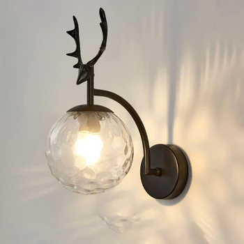 Настенный светильник из скандинавского стекла, светодиодный светильник Wandlamp для помещений, современные прикроватные светильники для спальни, декоративное освещение домашней лестницы, золотисто-черный E27
