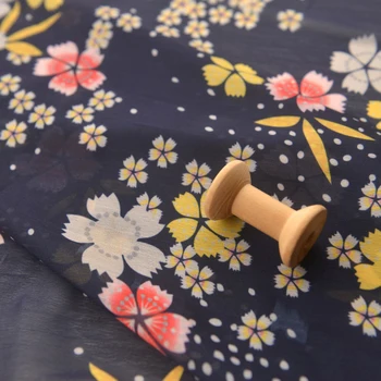 Высококачественная гладкая шифоновая ткань Темно-синего цвета, романтическая вишневая ткань, Длинная юбка, ткань рубашки с большим рукавом