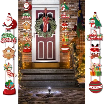 Веселый Рождественский декор, Дверной Подвесной баннер, Санта-Клаус, Снеговик, Лось, Двустишие, Рождественская вечеринка, Украшение дома, Дверной подвес