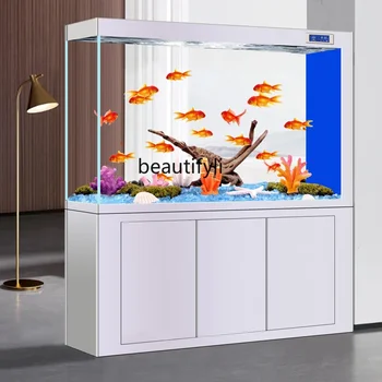 Jinjing Супер Белый Стеклянный Входной экран Аквариум с Драконьими рыбками Гостиная Аквариум с большой сменой воды