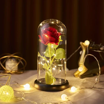 День Святого Валентина LED Enchanted Galaxy Rose Eternal 24K Цветок Из Золотой Фольги В Куполе Сувениры Свадебные Сувениры Декор на День Рождения для подарков