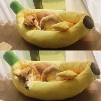 Собачья кровать Желтый Банан Милая Мягкая кровать для домашних животных для собак, кошек, кроватей, дивана, теплого гнездышка, креативного съемного костюма для кошек, домика на все сезоны