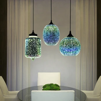Фейерверк Подвесные светильники 3D Красочное Звездное небо Стеклянный абажур Люстра для кухни Ресторан Гостиная E27 светодиодный подвесной светильник