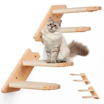 Подъем по четырем ступенькам И стена размером с сизаль с установленной на полках экологически чистой веревкой, дизайн кошки, Ступени кошки больше
