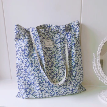 Покупательница С Цветочным Принтом, сумка-тоут, женская сумка-шоппер в стиле Харадзюку, сумка для покупок на плечо для девочек, Женская Холщовая сумка