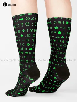 Носки с Эзотерическими символами - Специальные символы Юникода - Screen/Зеленые Носки С напуском, Женские Носки с цифровым принтом 360 ° Harajuku Art