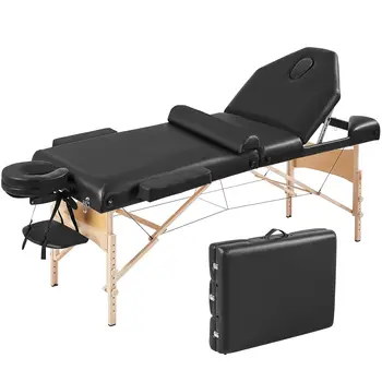Массажный стол Yaheetech, подставка для наращивания ресниц, косметический столик для татуажа, портативный с подушкой и сумкой для переноски, складной для лица