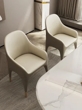 Легкое роскошное обеденное кресло с бытовой спинкой, простое современное косметическое кресло из натуральной кожи, сетчатый красный подлокотник для переговоров, цена в спальне