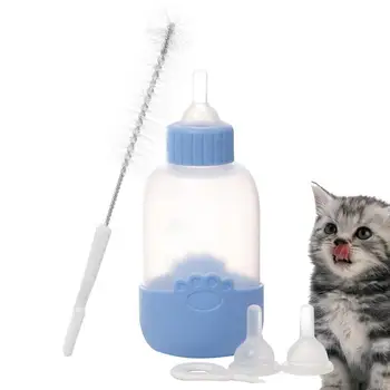 Бутылочки для кормления котенка, бутылочка для кормления щенка, 100 мл, Пищевая Мягкая соска и щетка, Принадлежности для новорожденных котенков для мелких животных.