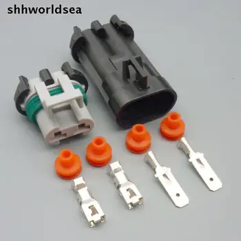 shhworldsea 5/30/100set 2p 6.3 мм мужской женский пластиковый разъем радиатора, разъем электрического вентилятора 15363990 12147060