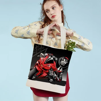 Экстремальные виды спорта Повседневная Женская сумка для покупок с двусторонним принтом многоразового использования Мультяшный мотоцикл Мобильный велосипед Холщовая женская сумка-тоут