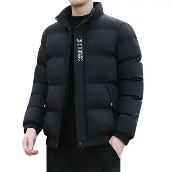 Удобное хлопчатобумажное пальто для мужчин Стильная зимняя мужская хлопчатобумажная куртка ветрозащитного дизайна с карманом и воротником-лацканами, короткая повседневная мужская куртка