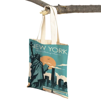Путешествия по городам мира Париж Венеция Амстердам Женская сумка для покупок с двусторонним геометрическим рисунком, женские сумки для покупок, повседневные эко-сумки через плечо