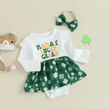 Комбинезон для новорожденных девочек с летящими рукавами, зеленый комбинезон в сетку с повязкой на голову, одежда