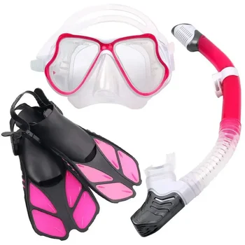 Набор для подводного плавания: Взрослые очки для подводного плавания из закаленного стекла, ласты, полностью сухая трубка, набор для подводного плавания из трех частей