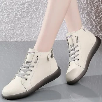 2023 Осенние Новые женские короткие ботинки Martin с высоким берцем для студенток, Белые кроссовки для девочек на плоской подошве, Короткие