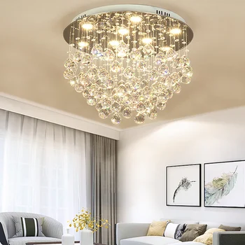Хрустальная подвесная люстра 9 ламп K9, потолочный светильник с каплями дождя, заподлицо, для спальни, столовой, гостиной