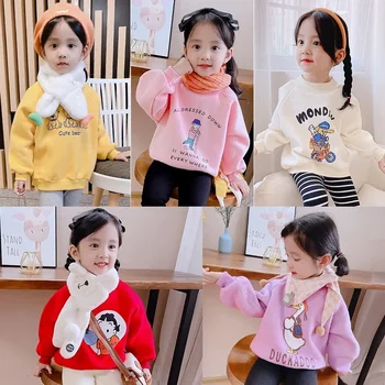 Девочки бархат футболка дети мультфильм печати толстовки сгущает пуловер хлопок 2023 осенне-зимняя детская одежда в корейском стиле