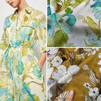 Европа и Америка Праздничный стиль Ретро Льняная ткань с растительным цветочным принтом для женского платья блузки ручной работы DIY Ткань для шитья