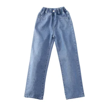 Новые детские джинсы для девочек, осенне-весенние свободные джинсовые брюки, повседневные широкие брюки для девочек-подростков, джинсы с эластичной резинкой на талии