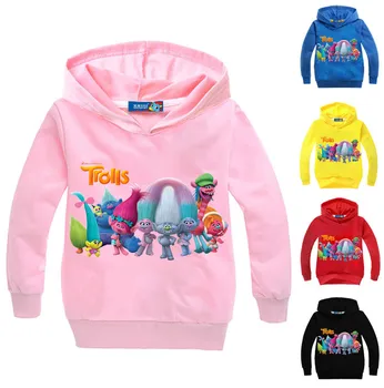 Горячая распродажа, детская куртка, разноцветный детский свитер с рисунком троллей, свитер с капюшоном и мультяшным принтом, толстовки для мальчиков и девочек