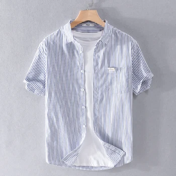 Новый стиль брендовая хлопчатобумажная рубашка с коротким рукавом мужская мода удобные полосатые рубашки мужские топы мужская одежда camisa chemise